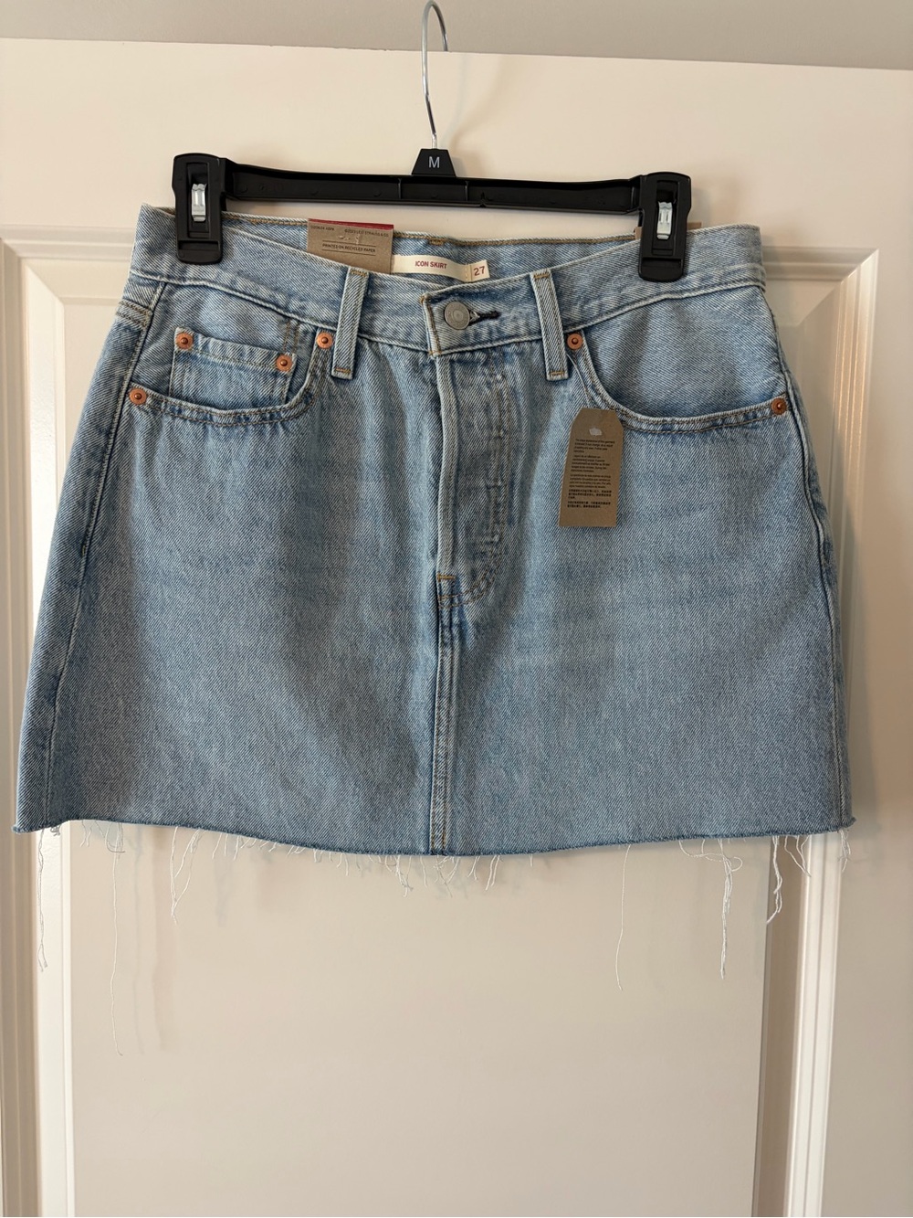 Levi's Light Blue Denim Icon Mini Skirt with Frayed Hem